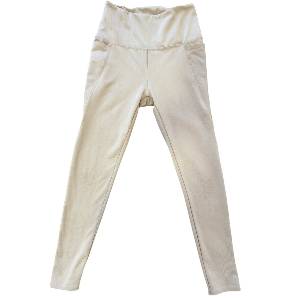 Danskin Womens High Waisted Leggings Beige Side Pockets Style 9644 Small‎